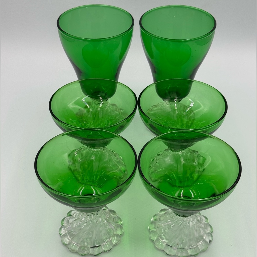 Vintage MCM Anchor Hocking Emerald Green “Burple" Glasses Set of 6 - Picture 3 of 13